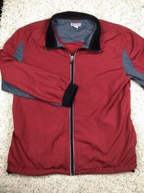 D.A.C. Performance Windbreaker Size L Mens Red with Gray Trim Full Zip Polyester